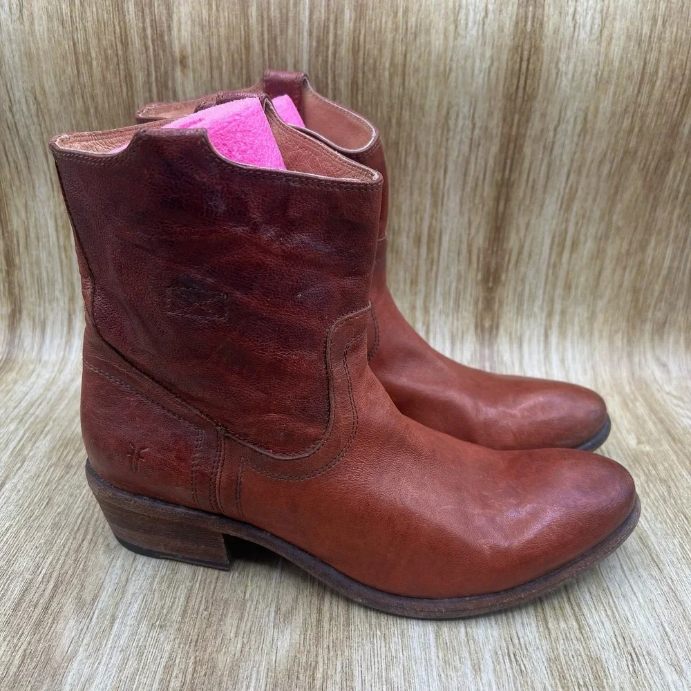 Frye Carson Tab Short Western Boots Women's Size 10 Cognac Brown Leather 76461